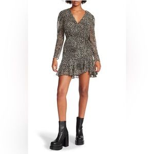 203. Steve Madden Nyla Animal Print V-Neck Tiered Ruffle Chiffon Dress 0